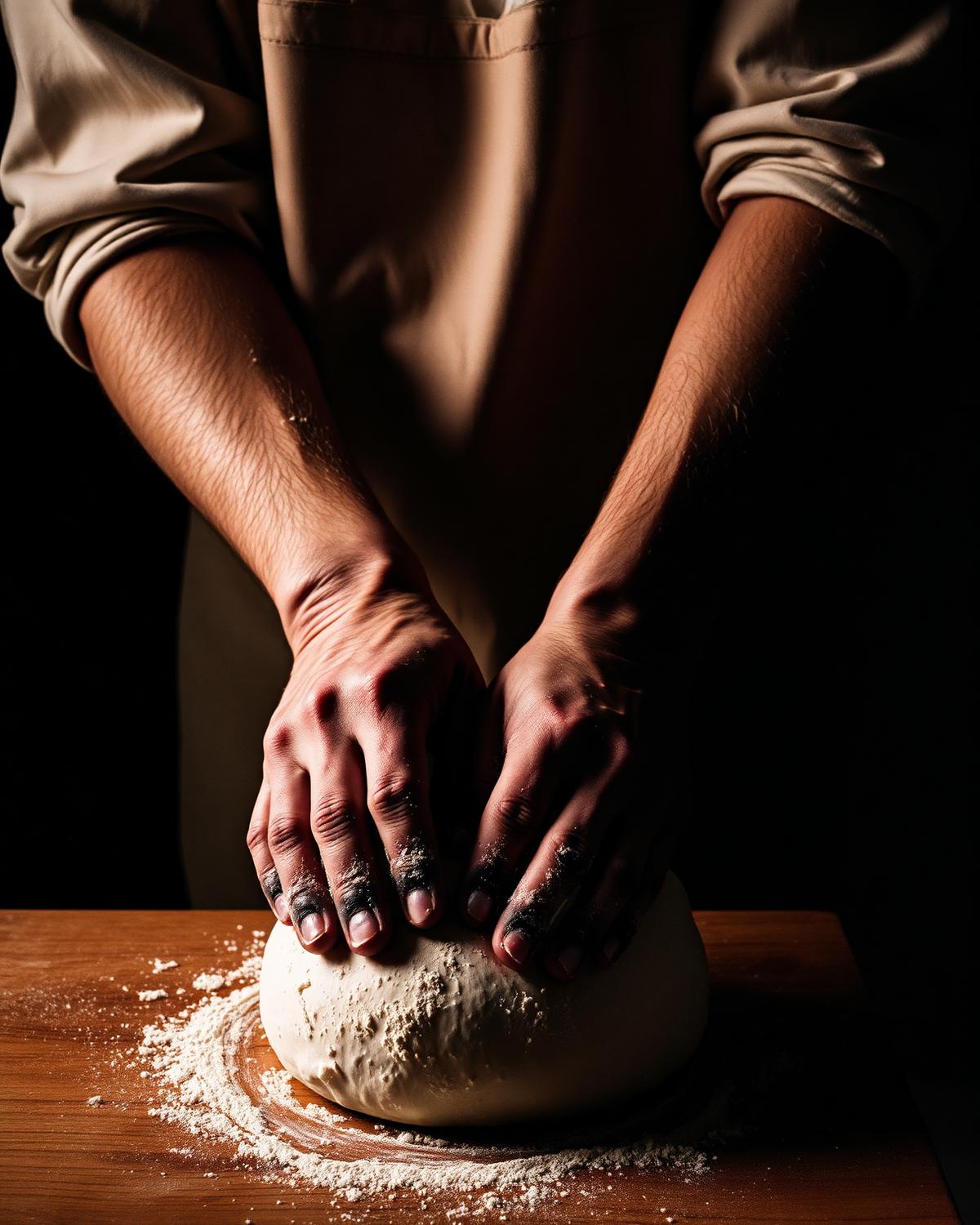 Le boulanger façonne les pâtons au fournil